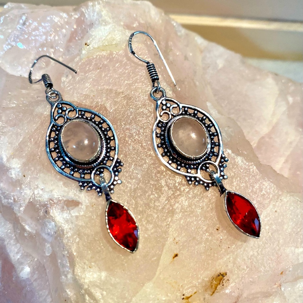 Handmade Drop Dangle Rose Quartz On Sterling Silver Earrings